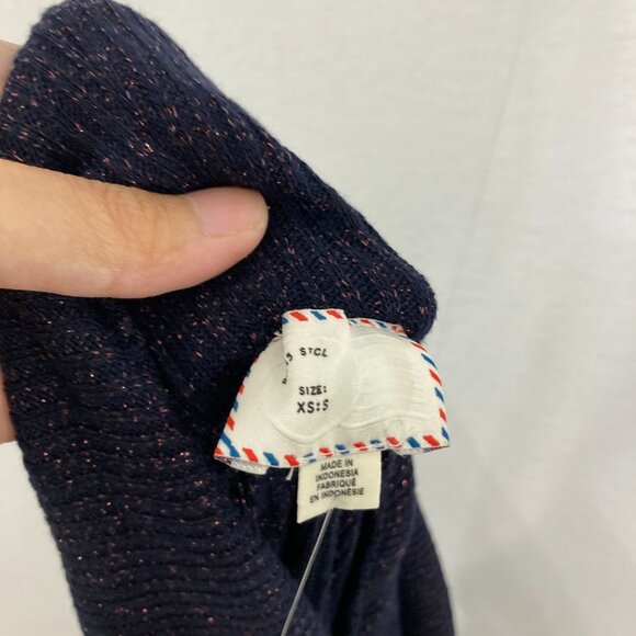 New Anthropologie Postmark XS/S Navy Metallic Cowl neck Relaxed Ruffle Sweater - Picture 2 of 11